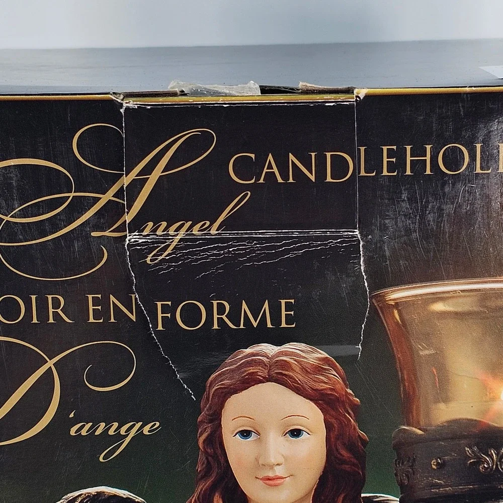 Angel Candleholder Statue with Amber Glass Votive Cup and Box 20.5 Inch 901581